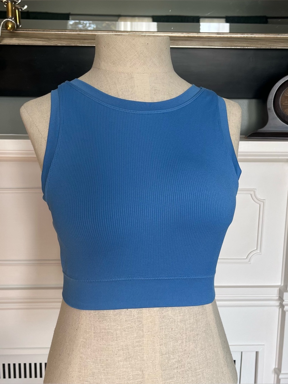 The Pro-Fit Seamless Ribbed High Neck Crop Tank Top In Light Blue Size Large